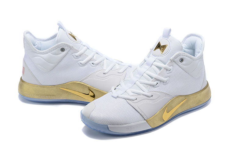 2019 Men Nike Paul George III White Gold Shoes